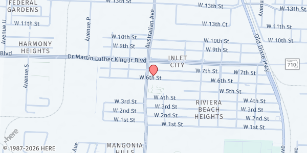 Map showing Riviera Beach Community Outreach at 1144 West 6th St, Riviera Beach, FL