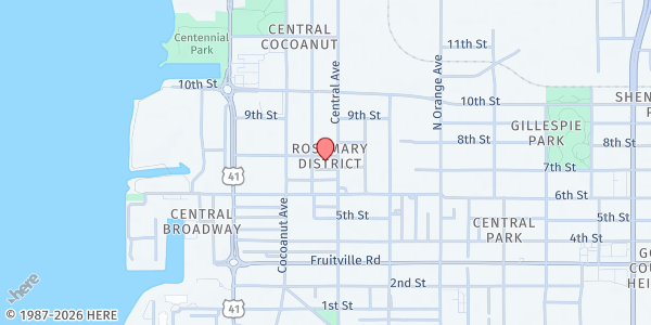 Map showing Sarasota School of Arts and Sciences at 717 Central Avenue, Rosemary District, FL
