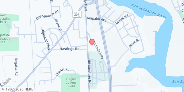 Map showing Salvation Army St. Johns County at 1425 Old Dixie Highway, Saint Augustine, FL