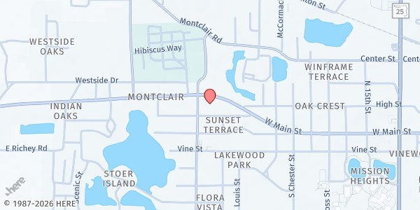 Map showing First Pentecostal Church/Faith World at 2205 W. Main St., Sanford, FL