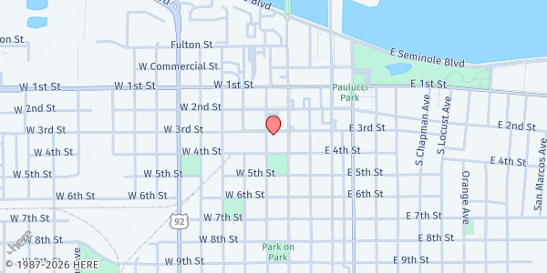 Map showing Good News Orlando Church at 301 S. Oak Ave., Sanford, FL