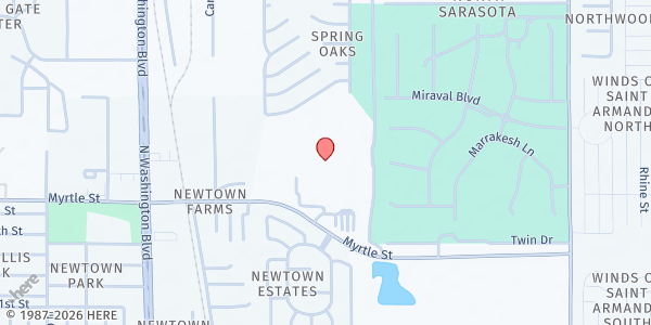 Map showing Booker Middle School at 2250 Myrtle Street, Sarasota, FL