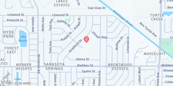 Map showing Brentwood Elementary at 2500 Vinson Ave, Sarasota, FL