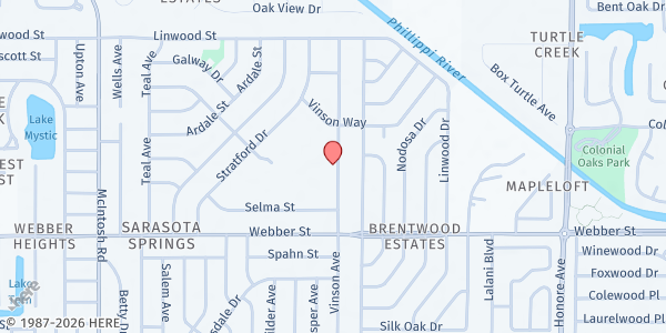 Map showing Brentwood Elementary School at 2500 Vinson Ave., Sarasota, FL
