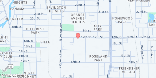 Map showing Caring Collective Campus at 1750 17th St, Sarasota, FL