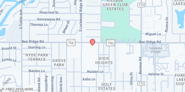 Map showing Church of the Palms at 3224 Bee Ridge Road, Sarasota, FL