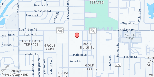 Map showing Church of the Palms at 3224 Bee Ridge Rd., Sarasota, FL