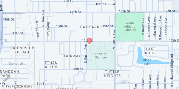 Map showing Ed Smith Stadium at 2700 12th Street, Sarasota, FL