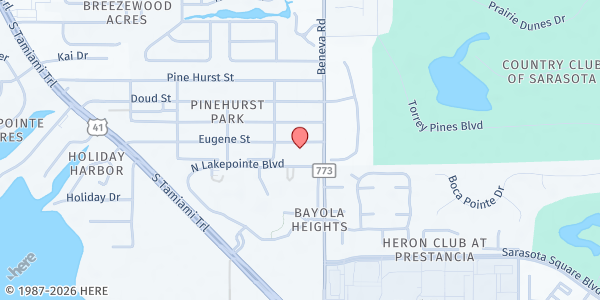 Map showing Faith Lutheran at 7750 Beneva Rd, Sarasota, FL