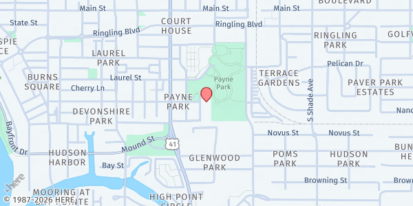 Map showing First Presbyterian Church at 2050 Oak St, Sarasota, FL