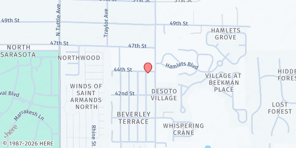 Map showing Islamic Society of Sarasota and Bradenton at 3150 44th Street, Sarasota, FL