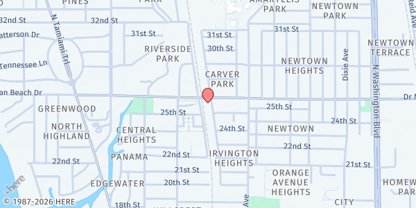 Map showing Mount Calvary First Baptist Church at 1494 Dr Martin Luther King Way, Sarasota, FL