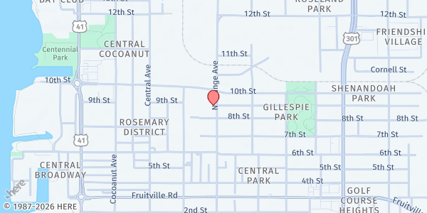 Map showing Sarasota Military Academy Drive-Thru Food Pantry at 801 N. Orange Ave., Sarasota, FL