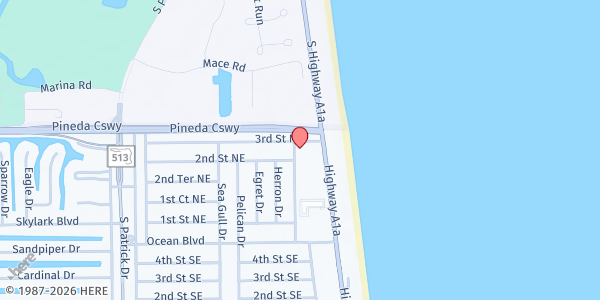 Map showing Satellite Beach Church of Christ at 104 NE 3rd Street, Satellite Beach, FL