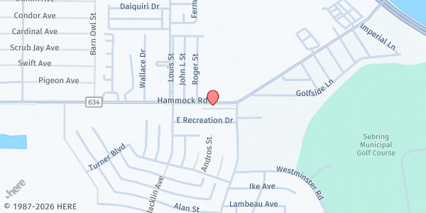 Map showing Calvary Church at 1825 Hammock Rd, Sebring, FL