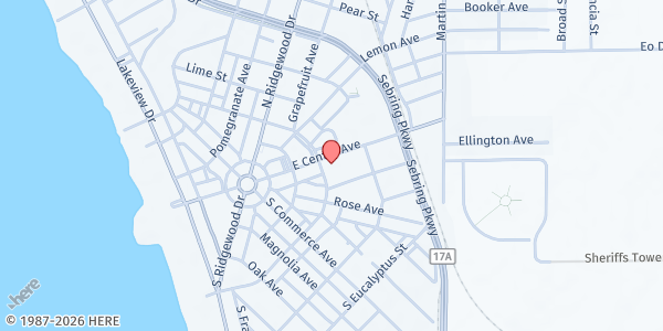 Map showing First UMC Sebring at 126 S. Pine St., Sebring, FL