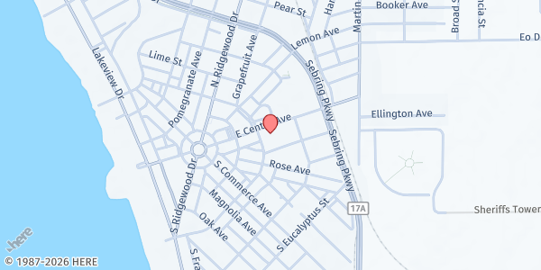 Map showing First United Methodist Church of Sebring at 126 South Pine Street, Sebring, FL