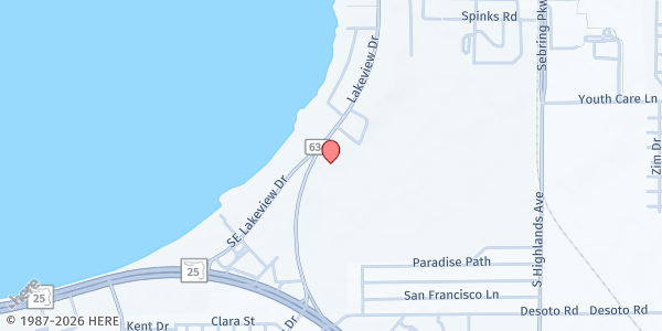 Map showing Iglesia JesusRey Soberano, Inc at 1178 Lakeview Dr, Sebring, FL