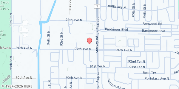 Map showing Aldersgate United Methodist at 9530 Starkey Rd., Seminole, FL