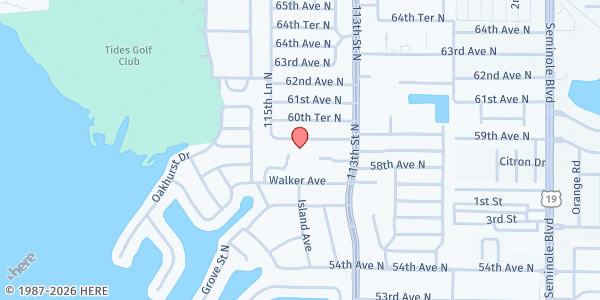 Map showing Faith Community Church at 11501 Walker Avenue, Seminole, FL