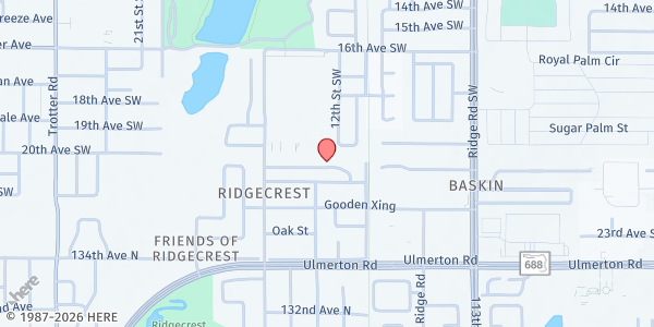 Map showing HELP Ministries at 1381 Oak Village Drive, Seminole, FL
