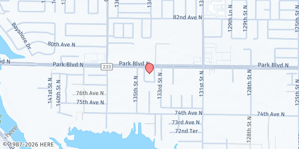 Map showing Oakhurst United Methodist Church at 13400 Park Boulevard, Seminole, FL