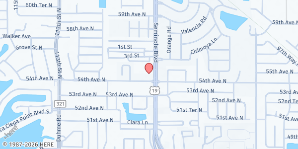 Map showing Seminole United Methodist Church at 5400 Seminole Boulevard, Seminole, FL