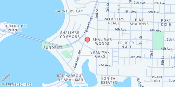 Map showing The Church at Shalimar at 1 Old Ferry Rd., Shalimar, FL
