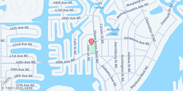 Map showing Shore Acres Recreation at 4230 Shore Acres Boulevard Northeast, Shore Acres, FL