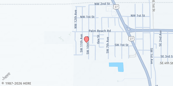 Map showing South Bay- Mt Calvary Baptist Church at 180 SW 10th Ave, South Bay, FL