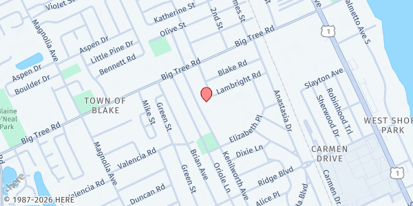 Map showing South Daytona Christian Church at 2121 Kenilworth Ave, South Daytona, FL