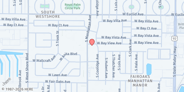 Map showing New Beginnings Christian Church Food Pantry at 4100 South Manhattan Avenue, South Tampa, FL