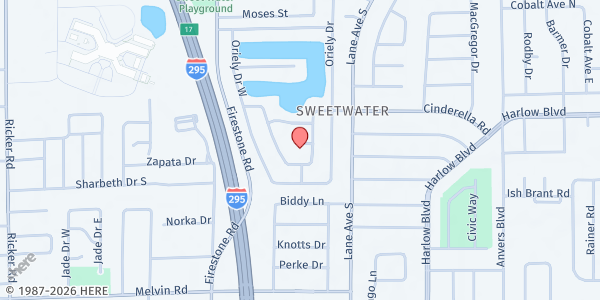 Map showing INFINITE BEGINNINGS FOOD PANTRY at 6968 Gribbin Court, Southwest Jacksonville, FL