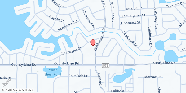 Map showing Spring Hill Calvary Church of the Nazarene at 235 Cobblestone Dr., Spring Hill, FL