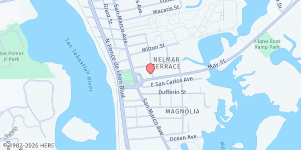 Map showing St. Augustine First Church of the Nazarene at 6 May St., St. Augustine, FL