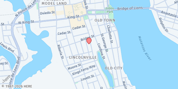 Map showing St. Francis Soup Kitchen at 70 Washington St., St. Augustine, FL