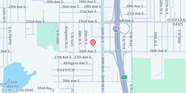Map showing Bethel Metro Food Pantry at 3455 26th Avenue South, St. Petersburg, FL