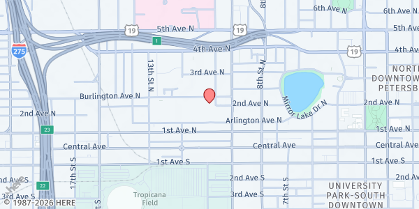 Map showing Burlington Tower at 35 Burlington Avenue North, St. Petersburg, FL