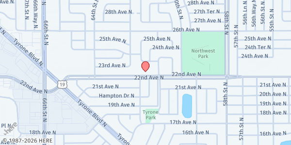 Map showing Central Christian Church -- St. Petersburg at 6161 22nd Avenue North, St. Petersburg, FL