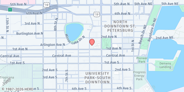 Map showing Christ United Methodist Church at 467 1st Avenue North, St. Petersburg, FL