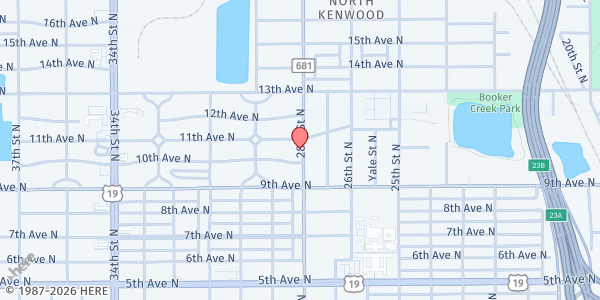 Map showing Daystar Life Center, St. Petersburg at 1055 28th St. South, St. Petersburg, FL