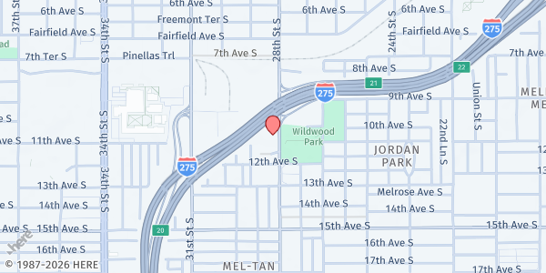 Map showing Daystar Life Inc. at 1055 28th street south, St Petersburg, FL