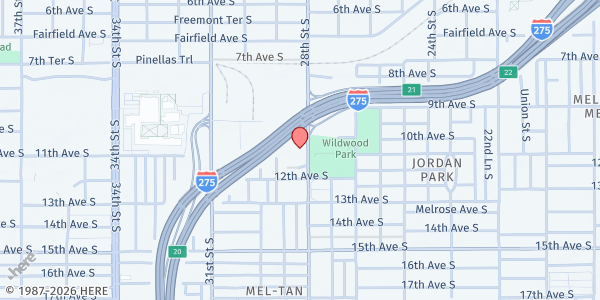 Map showing Daystar - St. Petersburg at 1055 28th street south, St Petersburg, FL