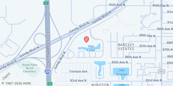 Map showing First Baptist Church of St. Petersburg at 1900 Gandy Blvd. N., St. Petersburg, FL
