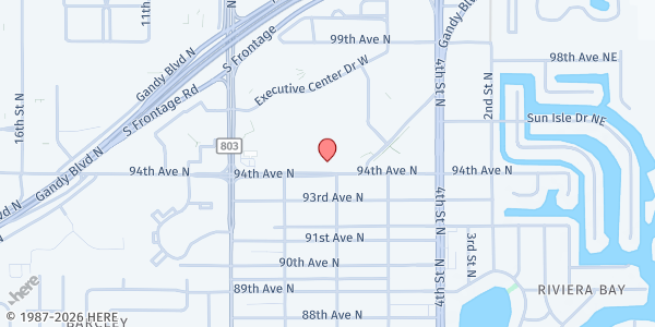 Map showing Florida Division of Vocational Rehabilitation - St. Petersburg at St. Petersburg Units 14B and 14C, 701 94th Avenue North, St. Petersburg, FL