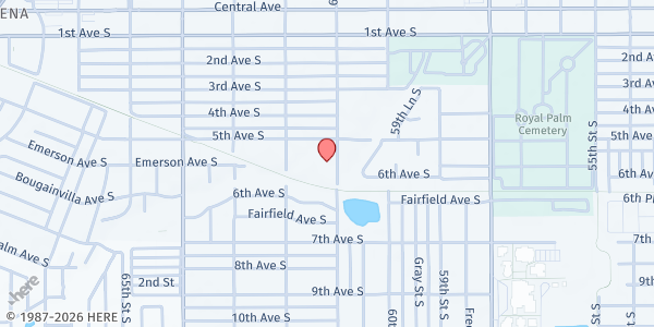 Map showing GRACE BIBLE CHURCH at 555 61st Street South, St. Petersburg, FL