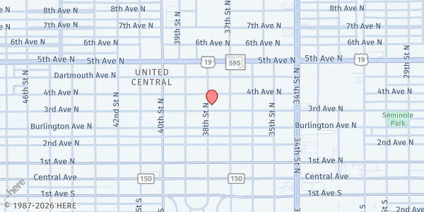 Map showing Grace & Mercy Food Pantry Church of Christ at 301 38th Street North, St Petersburg, FL