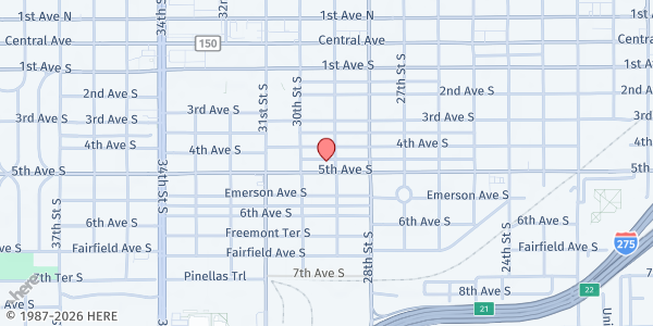 Map showing HOLY GHOST CHURCH OF GOD at 2901 5th Avenue South, St. Petersburg, FL