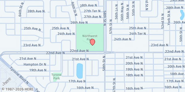 Map showing J.W. Cate Center at 5801 22nd Avenue North, St. Petersburg, FL