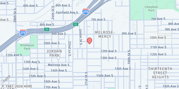 Map showing Mt Zion Human Services Inc at 955 20th St. S, St. Petersburg, FL